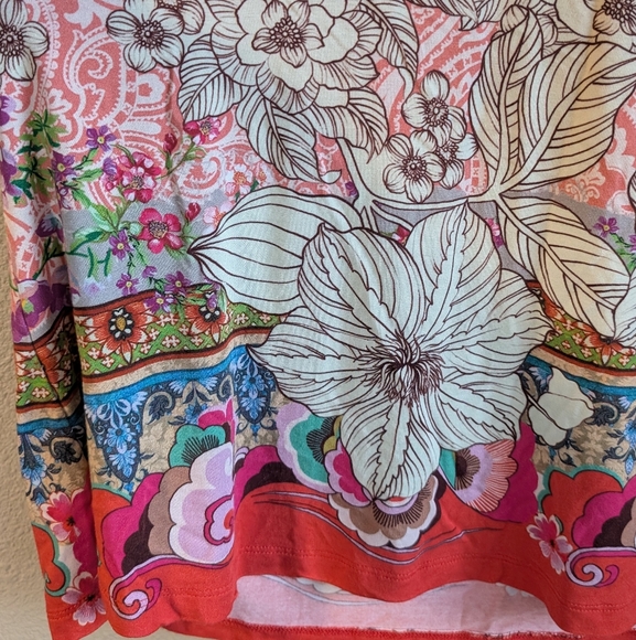 Johnny Was Size Medium Multicolor Floral Short Sleeve Top T-shirt - Picture 7 of 9